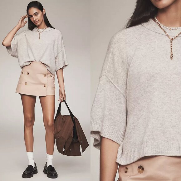 Anthropologie Gray The Goldie Crew-Neck Cashmere Sweater Size Medium 2385 - Picture 1 of 14